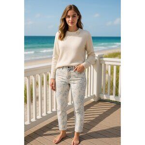 “CHAPS Size 14 White/Blue All-Over Floral Print Jeans Cottagecore Garden Chic